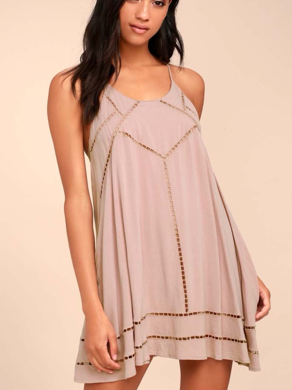Lulus Sister Moon Mauve Embroidered Swing Dress Size XS Linen Blend